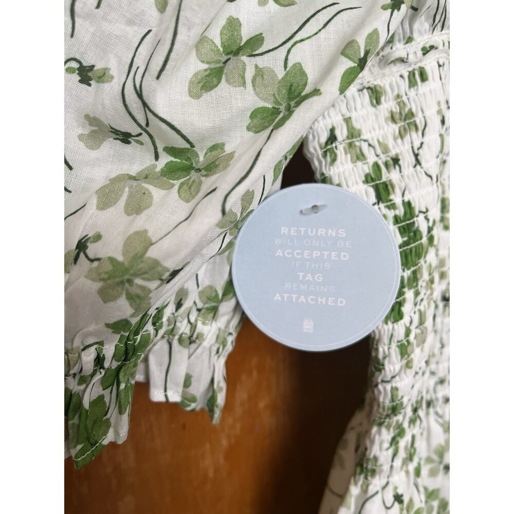 Hill House Home The Scarlett Nap Dress Green Sweet Pea Lace Bow Sz M Puff Sleeve - Picture 5 of 6